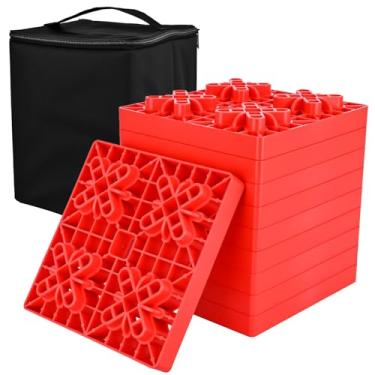 Imagem de Nilight Blocos de nivelamento RV pacote com 10 blocos estabilizadores de design interligado, altura personalizável com bolsa de transporte para trailer de viagem
