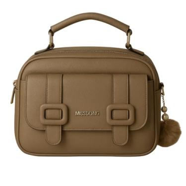 Imagem de Bolsa Bag Feminina Transversal Tiracolo Baú Média Couro Pu QUBCCUM (Cáqui Escuro)