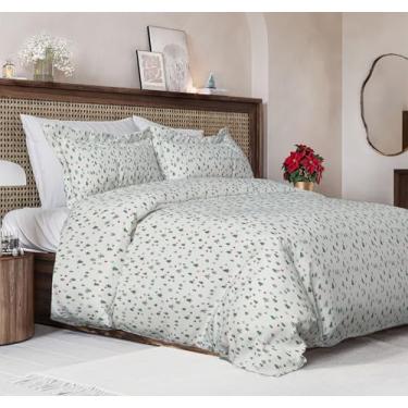 Imagem de Conjunto de capa de edredom de Natal tamanho casal - capa de edredom extra macia com 2 fronhas - Roupa de cama de Natal com fechos de zíper e laços - Conjunto de cama confortável, aconchegante e