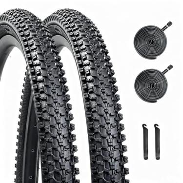 Imagem de YILUXING Pneu de bicicleta de 66 x 4,95 cm dobrável para pneu de bicicleta de montanha MTB com tubos internos e alavancas (26 × 1,95/preto/2 unidades)