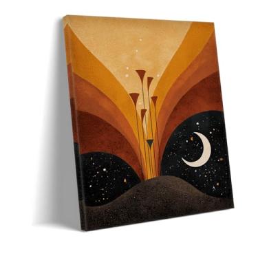 Imagem de Impressão em tela abstrata noite e amanhecer, arte de parede céu sonhador e lua crescente, decoração de inspiração vintage para espaços internos (arte emoldurada de 3 x 71 cm)