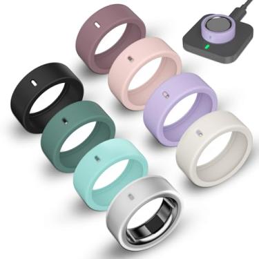 Imagem de Pacote com 8 capas de anel compatíveis com Oura Ring Gen 4/Oura Ring Gen 3 Horizon/Gen 3 Heritage, Surport Charging com capa, protetor de anel de silicone elástico antiarranhões para homens e mulheres