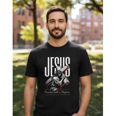 Imagem de Camiseta Masculina 100% Algodão Jesus King Alta Qualidade - Evangélica