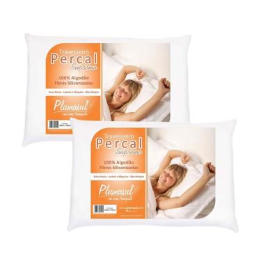 Imagem de Travesseiros Fibra Siliconizada Percal 180 Fios 50 X 70 Cm 2 Branco