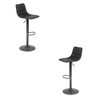 Imagem de Kit 2 Banquetas Decorativas Travis PU com Regulagem de Altura Base Disco c/Apoio Para os Pés Preto G56 - Gran Belo