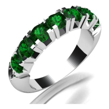 Imagem de Meia Aliança Prata Com Zirconia Verde 950