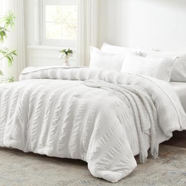 Imagem de Zzlpp Conjunto de edredom Queen com edredom branco, 7 peças, lençol de cima, lençol com elástico