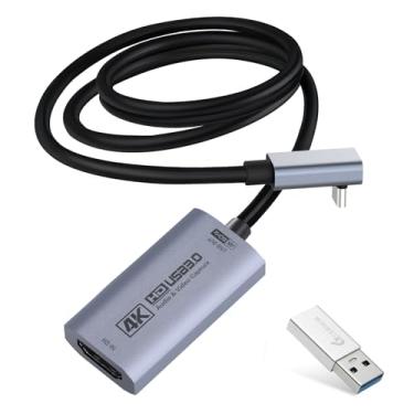 Imagem de Guermok Placa de captura de vídeo 4K 60FPS, USB em forma de L, 1 m, 1080p 240FPS USB3.0 HDMI para cartão de captura USB A/C para streaming, funciona com pad/Mac OS/PC, Quest 3, OBS, PS4/5, Switch 2/1
