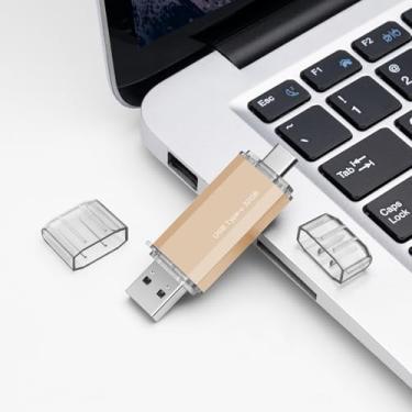 Imagem de Flash Drive USB 3.0 tipo C + USB A portátil tipo C de 32 GB Flash Drive USB-C 2 em 1, caixa de metal para smartphone/tablet/computador/Mac (dourado)
