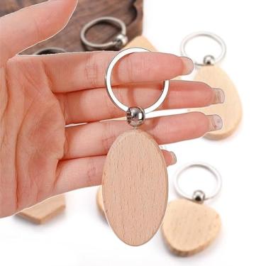 Imagem de Chaveiro em branco, 2 peças, espaços em branco com gravação a laser inacabado com chaveiro, anel, placa de etiqueta a granel para artesanato, presente para amigos (Oval, 5,5 x 3,1 cm)