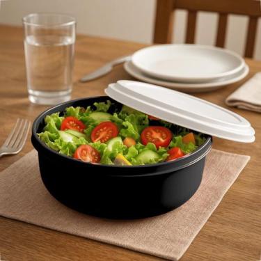 Imagem de Saladeira Plástica Redonda 4,6L Com Tampa Branca Cozinha - GP Plástico