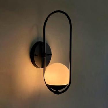 Imagem de Arandela luminaria de Parede Moderna Oval Preta Com Vidro Globo 12cm Para Decoração de Casa e Sala, Quarto, Cabeceira de Cama, Lavabo