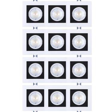 Imagem de Kit 4x Spot Embutir Triplo Recuado Branco com preto Quadrado LED Integrado 3000K 15W Bivolt