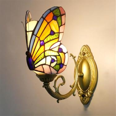 Imagem de Luminária de parede retrô americana LED estilo europeu de luxo para sala de estar, quarto, escritório, casa de campo, hotel, restaurante, café, bar, corredor, com vidro colorido (Estilo 21)