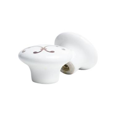 Imagem de Kit 2 Puxadores Cerâmica Porcelana 38mm Para Móveis Armário (Branco/Dourado - MPPON110)