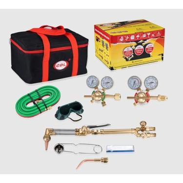 Imagem de Kit de soldagem e corte, serviço médio, kit de tocha de oxigênio e acetileno com válvulas de retenção