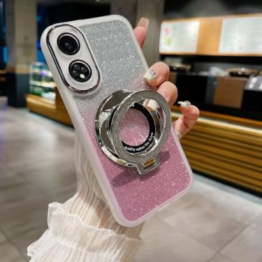 Imagem de HAONANDE Capa com glitter magnético para Honor X7, capa de telefone transparente para mulheres e meninas, capa transparente com protetor de câmera branca