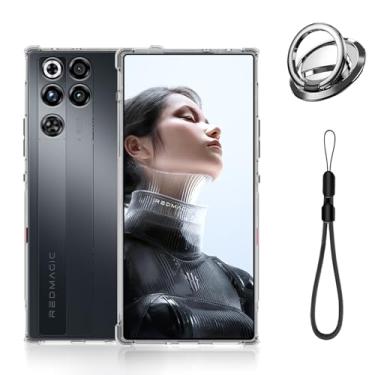 Imagem de Oshmirian Capa para celular RedMagic 11 Pro/Pro+ TPU – transparente, alça de pulso, suporte de anel magnético, capa macia com absorção de choque, proteção total, compatível com RedMagic 11 pro
