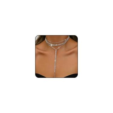 Imagem de Gargantilha feminina com strass preto em camadas, brilhante, escuro, longo, prata, cristal, declaração, festa, formatura, boêmio, brilhante, joia de zircônia cúbica, Large, Zinco, Sem Pedra Preciosa