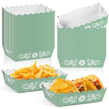 Imagem de Bandejas para lanche mexicanas Cielito lindo papel recortado verde 100 peças Cielito lindo bandeja de comida para decoração de festa Platos de Barro Mexicanos Nacho bandeja de comida para festas de