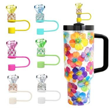 Imagem de JIASHEBDE Conjunto de topo de palha de diamante para Stanley Cup 850 g 1,134 g, tampas de strass brilhantes, capas de silicone reutilizáveis à prova de poeira para presentes femininos (6 peças Cor C)