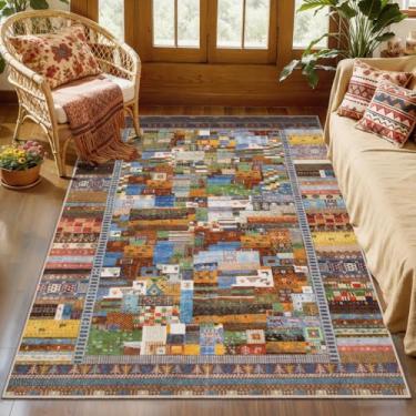 Imagem de Tangsoo Tapete lavável de 7,5 x 12,5 cm para sala de estar, patchwork, amarelo