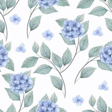 Imagem de EaseStick Papel de parede floral azul para contato floral boho hortênsia floral para gavetas de armários 45 x 406 cm papel de parede com flores em aquarela pré-colado, papel de parede botânico azul e