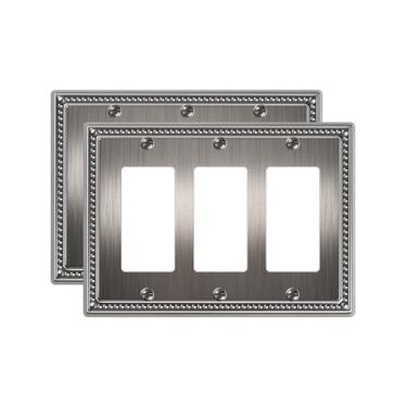 Imagem de TREEWELL Pacote com 2 placas decorativas triplas, placas decorativas de interruptores e tampas de tomada, placas de parede de metal para tomadas elétricas