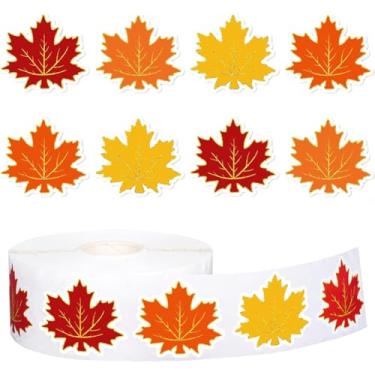 Imagem de Adesivos de folha de outono de Ação de Graças 3 cm Decalques de folha de bordo laranja rolo de adesivos autoadesivos para festa de outono diário sacos de presentes decorações de envelope suprimentos
