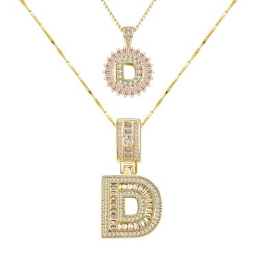 Imagem de Colar com letras banhado a ouro 14 k Bling Delicado Colares Modernos Grossos Nome Personalizado Colar Círculo Redondo Pingente Zircônia Letras Nome Cristal Joias Presentes para Mulheres Zircônia A-Z
