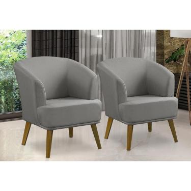 Imagem de Kit 2 Poltronas Para Sala Decorativa Thaisa Linho Cinza Madelina Decor