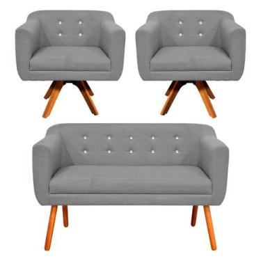 Imagem de Sofá Namoradeira e 2 Poltronas com Strass Julia Pé Palito Castanho Lin