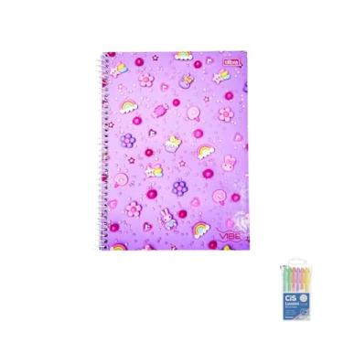 Imagem de Kit Caderno Universitário Vibe Feminino 10M 160F Tilibra + Caneta Esferográfica Spiro 24 Unidades + Marca Texto Lumini Pastel 6 Cores