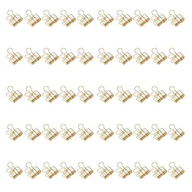 Imagem de Grampos de pasta de metal forte força de fixação oco design grampos de papel para escritório escola casa 50 pçs 32mm material de ferro durável (Ouro)