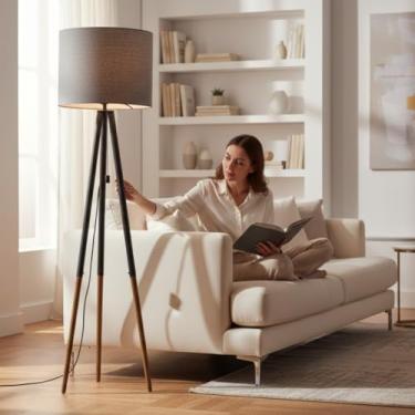 Imagem de Abajur De Chão Ranna Cupula Cinza Sala/quarto Iluminação