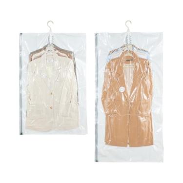 Imagem de Sacos de armazenamento a vácuo pendurados – pacote com 2 (1 longo, 1 curto) sacos de vedação a vácuo para roupas, organizador de armário economiza espaço para ternos, jaquetas e casacos