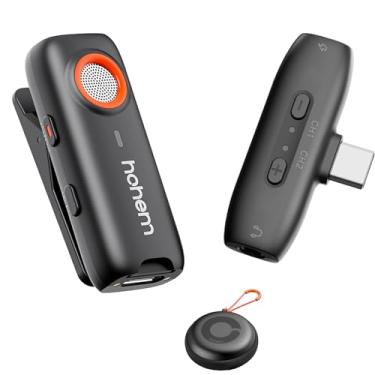 Imagem de hohem Microfone MIC-01 2.4G Lavalier sem fio para smartphone, câmera, laptop, tablet, cancelamento de ruído de 3 níveis, vida útil da bateria de 7,5H, compartimento para cartão TF integrado, controle