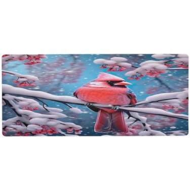 Imagem de Wassud Cardinal in Snowy Mouse Pad Gaming com base de borracha antiderrapante, mouse pad longo para teclado de computador com borda costurada, impermeável grande tapete de mesa para escritório, casa