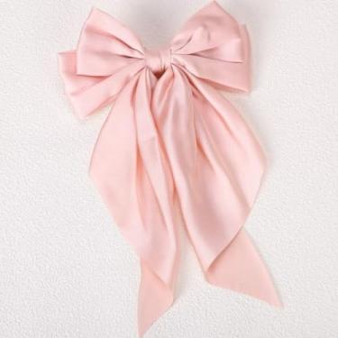 Imagem de Clipe de Cabelo Grande com Laço em Tecido Cetim Premium — Acessório Feminino Clássico e Sofisticado(Rosa Claro)