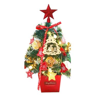 Imagem de 1 peça pequena árvore de Natal iluminada com luzes, enfeite de árvore de Natal para decoração de Natal planta artificial (estilo 1)