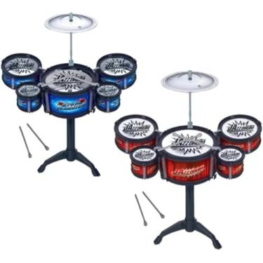 Imagem de Mini Bateria Infantil Musical 5 Tambores Brinquedo Educativo Desenvolvimento Motor Criança Instrumento Percussão Cores Sortidas Diversão Aprendizado