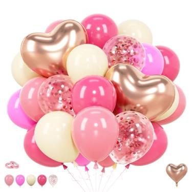 Imagem de Balões rosa para bebês rosa dourado choque rosa confete coração balão folha 30,5 cm 50 peças decorações temáticas gato gatinho para meninas crianças princesa doce um aniversário festa de bebê pano de