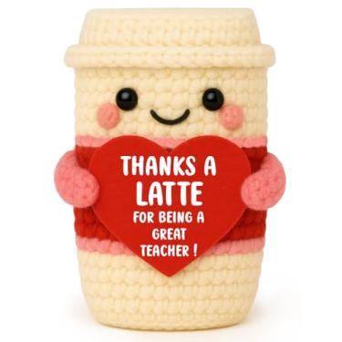 Imagem de Teacher Appreciation Gifts from Students, Crochet Latte Cup with Card, Teacher Gift for Women, Christmas End of Year Birthday Retirement Teacher's Day, Cute Desk Decor