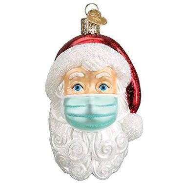 Imagem de Old World Christmas Papai Noel com máscara facial de vidro soprado 2020 enfeites de Natal exclusivos para decorações de árvore de Natal
