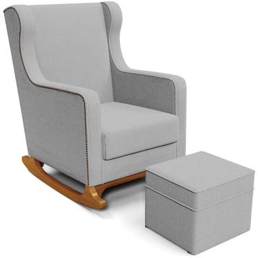 Imagem de Poltrona De Amamentação Com Balanço E Puff Mavie L02 Bouclê Cinza - Lyam Decor