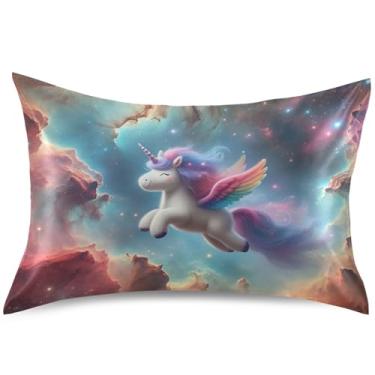 Imagem de Lindas capas de almofada de cetim de unicórnio nebulosa para resfriamento de cabelo, almofada fofa padrão Queen King para sofá de cama de casa, tamanho padrão, 66 cm x 50 cm
