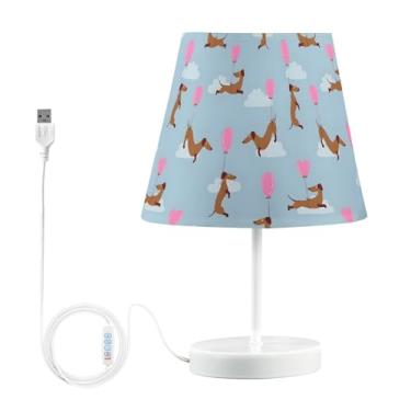 Imagem de Joisal Balões Dachshunds fofos de desenho animado com abajur pequeno abajur de mesa, lâmpada USB, decoração de mesa de sala de estar