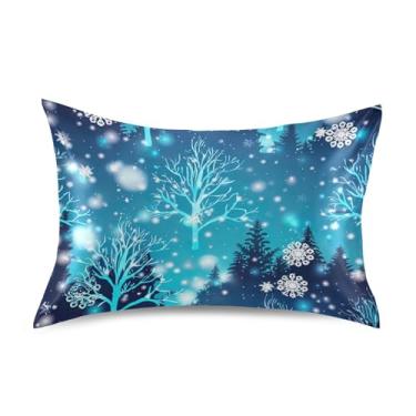 Imagem de Fronhas de cetim de inverno com cena de floresta de neve e Natal, decoração de cama, capa de almofada estética padrão queen king size tamanho padrão 66 cm x 50 cm