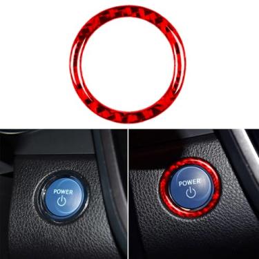 Imagem de GDFJGD Super Brilhante Vermelho Durável Fibra de Carbono Compatível com Toyota Camry 2018-2024 2019 2020 2021 2022 2023 Acessórios Carro Chave Ignição Botão Start Capa Interior Acabamento Adesivo