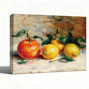 Imagem de Arte de parede impressionista em tela de vida morta de frutas, laranjas e limões, decoração vintage de cozinha e sala de jantar, imagem em tela emoldurada para escritório em casa, 20 x 25 cm